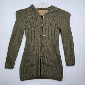 BCBG MAXAZRIA Women's Size L Knitted Hooded Toggle Cardigan duster Sweater